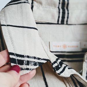 Tory Burch linen belted Dress, Ivory/Black, size 8